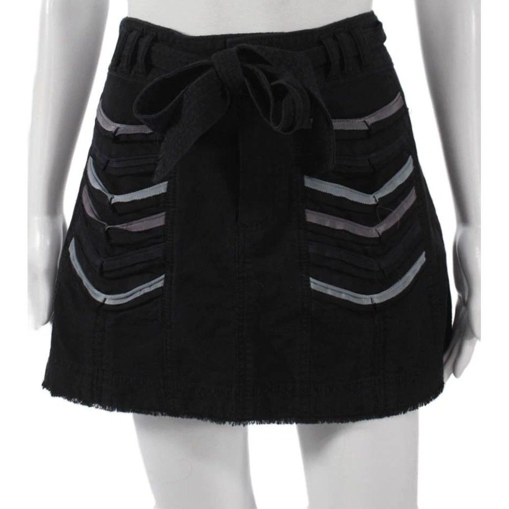 Marc Jacobs Mini Skirt Womens 2 Black Ribbon Trim Utility Frayed Hem Edgy Casual